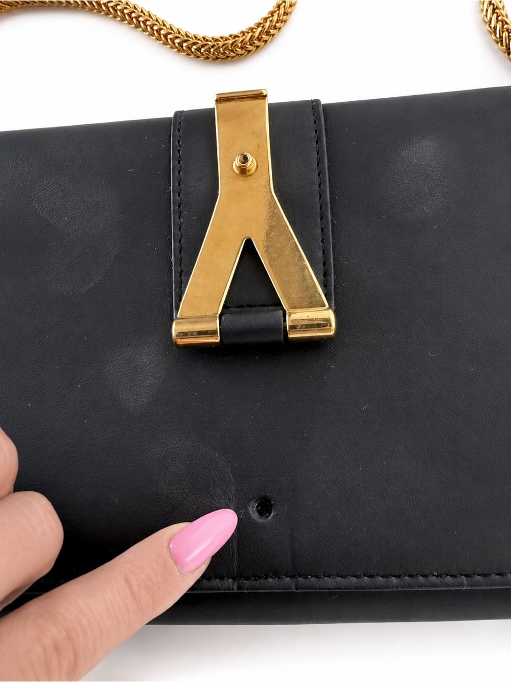 SAINT LAURENT Cassandre YSL Black Leather Chain Wallet Bag • Pre Owned - Picture 4 of 5